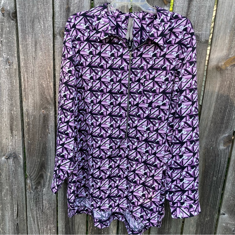 Purple Geometric Zip-Front Collared Shirt Size 2X